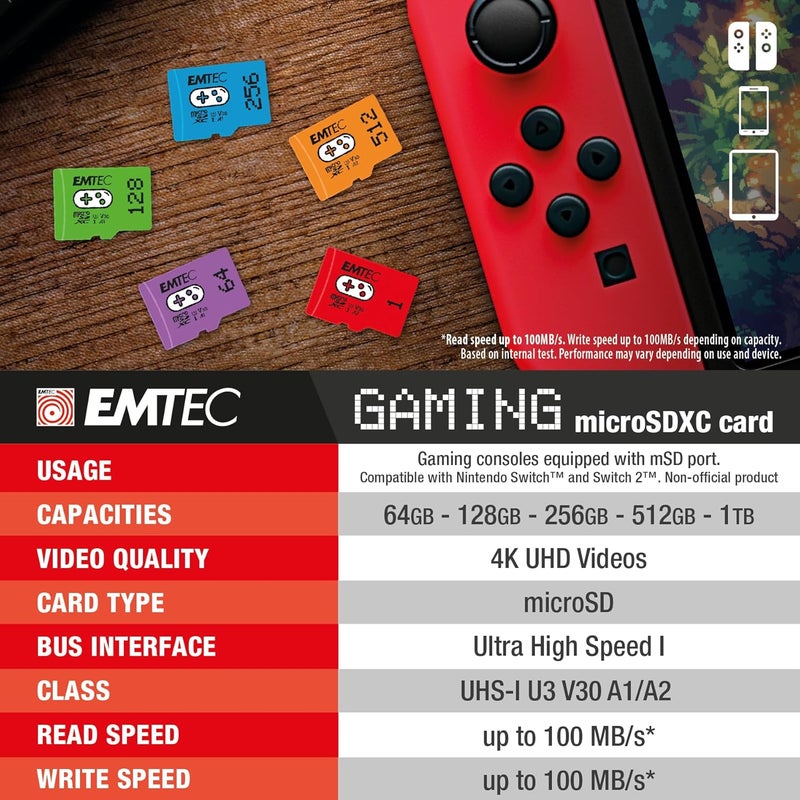 EMTEC 1TB Gaming Micro SD Card, MicroSDXC Memory Card for Nintendo-Switch, Wyze, GoPro, Dash Cam, Security Camera, 4K Video Recording, UHS-I A1 U3 V30 C10, up to 100MB/s (1 TB) - Image 3
